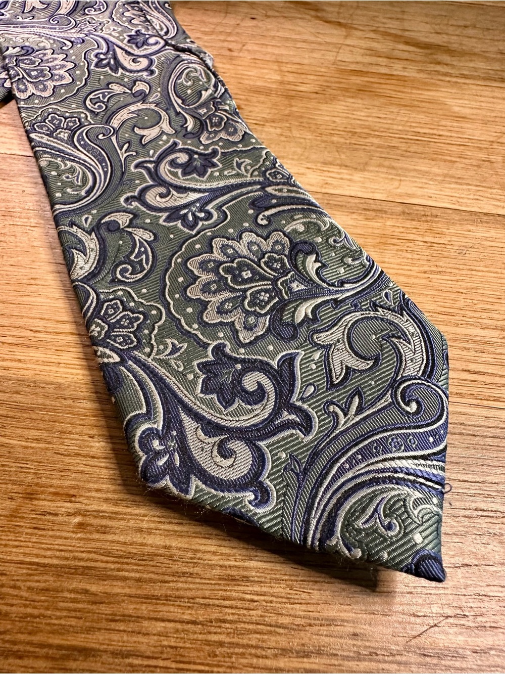 Jos. A. Bank Paisley Silk Tie in Sage Green, Navy, and Cream